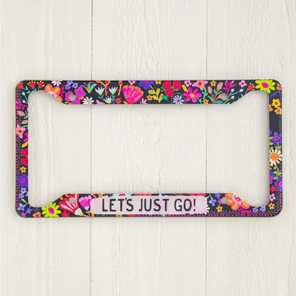 NATURAL LIFE Colorful Floral Car License Plate Cover Frame Boho “Let’s Just Go!” - Picture 2 of 5